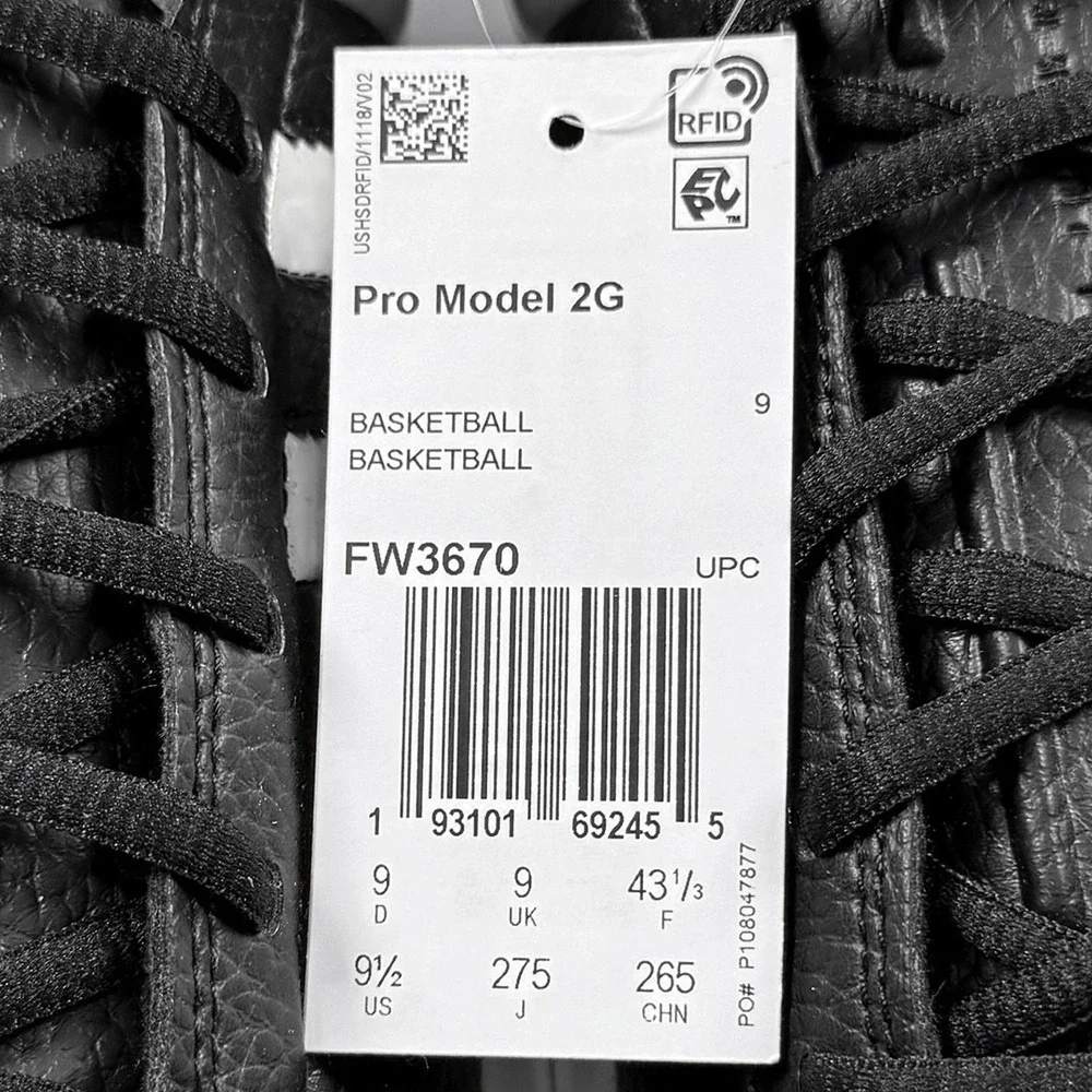 Adidas Pro Model 2G Shoes - NEW Mens Size 9.5 Black / White - #49540-OF